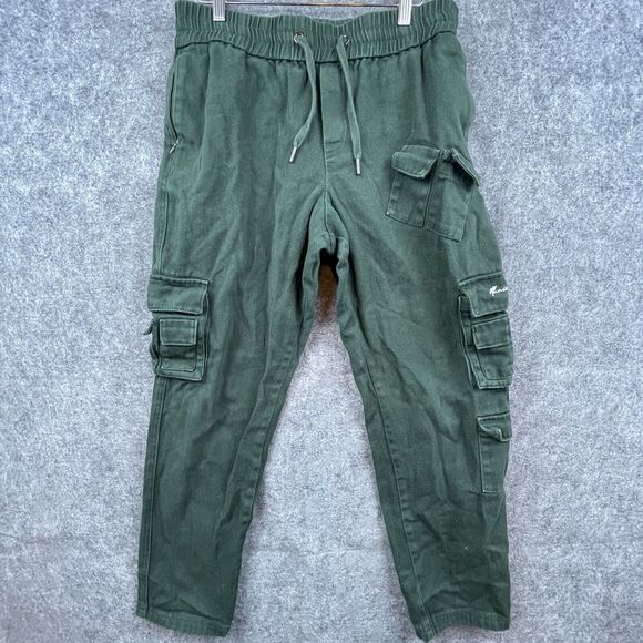 Maniere De Voir Jeans Mens Medium Green Cargo Pants Drawstring Outdoors Earthy - Picture 1 of 10